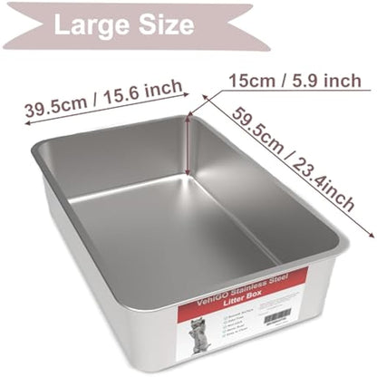 VehiGo EXtra Large Metal Cat Litter BoX, Stainless Steel Durable Litter Pan for Large or Multiple Cats, Kitty Litter BoX with Smooth Surface and Easy to Clean,XL