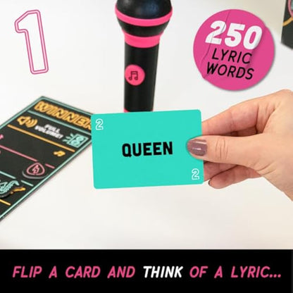 Lucky Egg Official Grab the Mic – Family Karaoke Game, 8+ Year Olds, 2-10 Players - Board Game for Bad Singers with 250 Lyrics (125 Cards) for Hilarious Nights & Birthday Party, Kids Gift