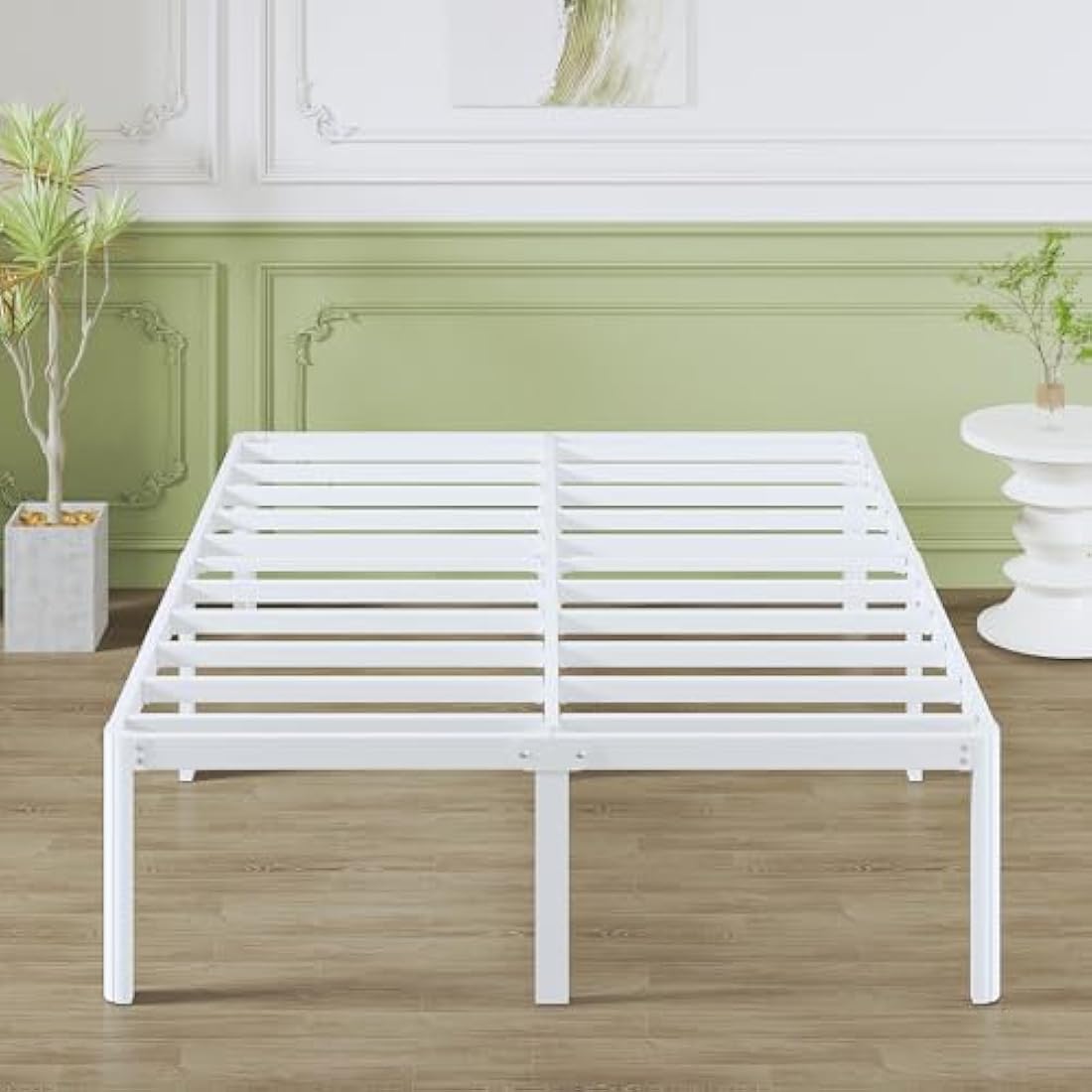 Lutown-Teen Super King Bed Frame 46 cm High with Rounded Corners, Heavy Duty Metal Bed Frames 6ft Super King Size 180x200 with Steel Slats, Ample Storage Underneath, Easy Assembly, White