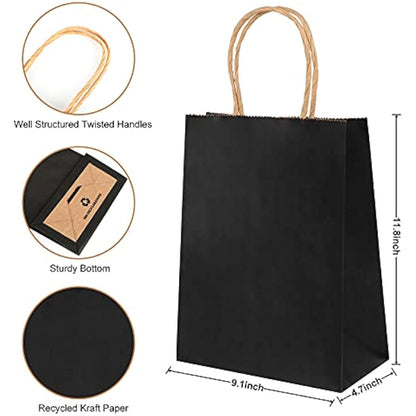 Gift Bags Large Paper Bags with Handles (18 PCS,30x23x12cm 130GSM paper) Black Paper Bags for Halloween Christmas Wedding Birthday Party