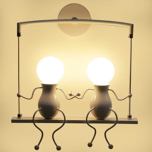 KAWELL Humanoid Creative Wall Light Modern Wall Lamp Simple Wall Sconce Art Deco Max 60W E27 Base Iron Holder for Children Room, Bedroom Bedside,