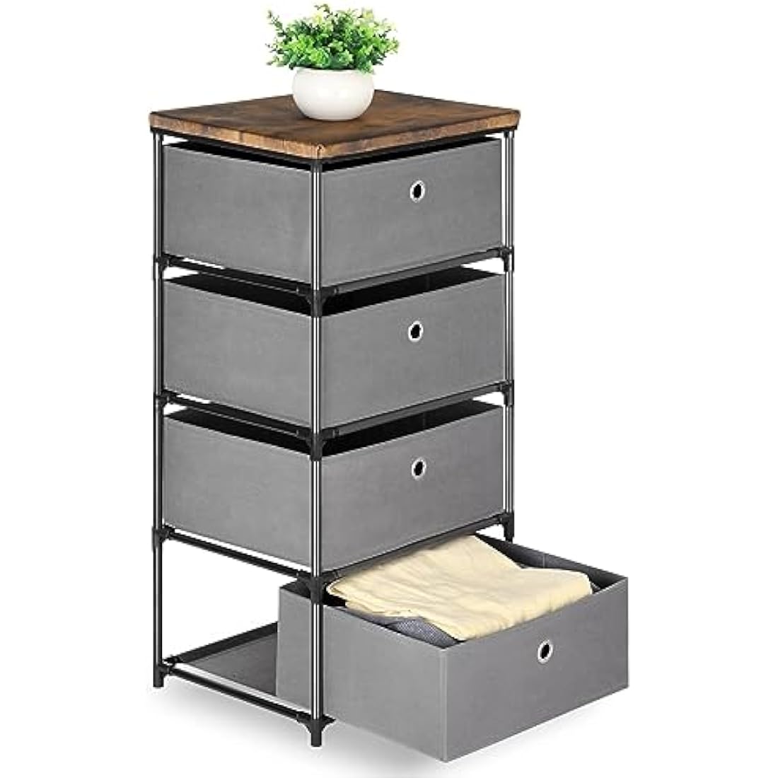 LIANTRAL Dresser with 4 Drawers, Fabric Chest of Drawers Storage Tower, Large Capacity Chest Cabinet Organizer Unit for Bedroom, Dorm, Hallway, Grey