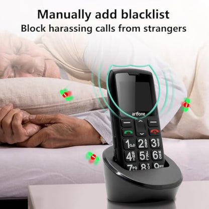 artfone C1+4G Big Button Mobile Phone for Elderly丨USB-C, Charging Dock丨1800mAh Battery丨Easy to Use Basic Elderly Phone丨SIM Free Unlocked Senior Mobile Phone丨SOS Button丨FM Radio丨Time Reporting - Black