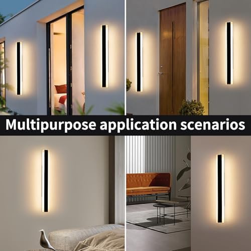 Mikeru Modern 80cm Dimmable Outdoor Wall Light, 2 Pack 3 Colour Temperatures 3000K/4500K/6500K IP65 Rainproof Outside Wall Light with Remote Control (Batteries Not Included) for Porch, Patio