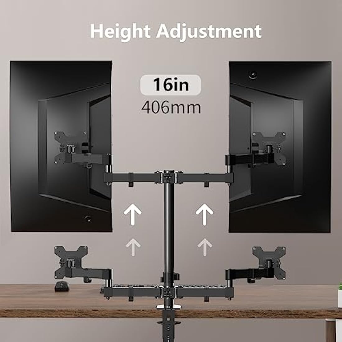 Bracwiser Dual Monitor Mount - Arm for 13-32 inch LCD LED Screens, Tilt Swivel Rotation, Height Adjustable, Up to 10kg, VESA 75/100mm