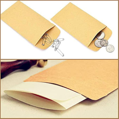 100Pcs Small Brown Envelopes, Self-Adhesive Seed Envelopes Seed Packets Kraft Paper Coin Envelopes Money Envelopes for Wages, Seeds, Coins, Beads or Stamps(10x6cm/3.9x2.4inch)