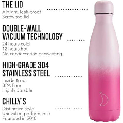 Chilly's Water Bottle - Stainless Steel and Reusable - Leak Proof, Sweat Free - Rose Blush, 500ml