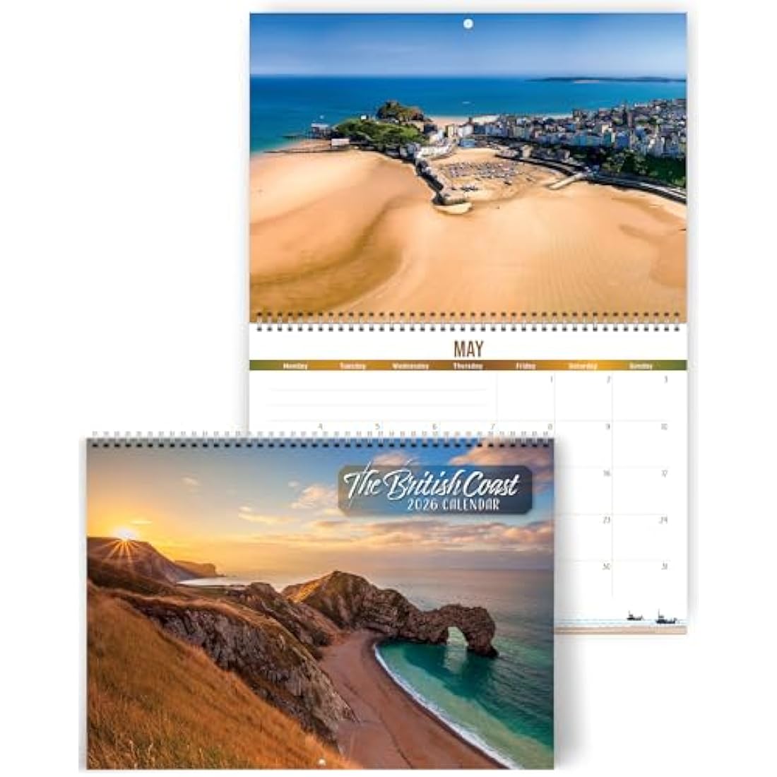 British Coast Calendar 2026, with beautiful scenery from the British Isles. 2026 wall calendar UK, month to view with spiral binding, by Just Cards Direct