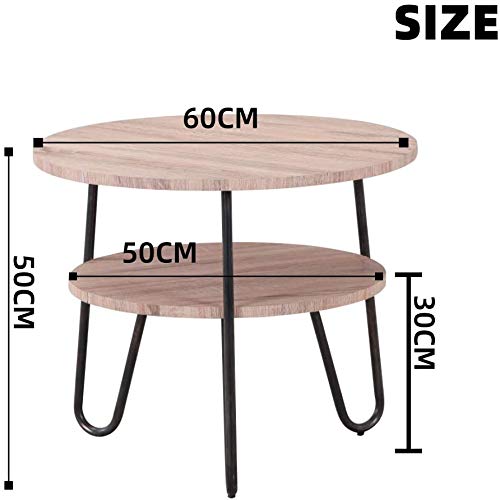 GOLDFAN Round Coffee Table Modern Side Table with 2 Tier Storage Wooden Snack Table Lamp Bedside Sofa Table for Living Room, Natural