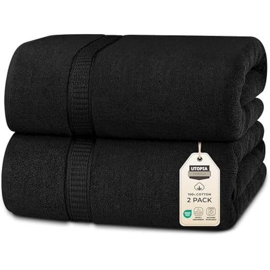 Utopia Towels - Premium Jumbo Bath Sheet (90 x 180 cm, 2 Pack) - 100% Ring Spun Cotton Highly Absorbent and Quick Dry Extra Large Bath Sheet - Super Soft Hotel Quality Towel (Black)