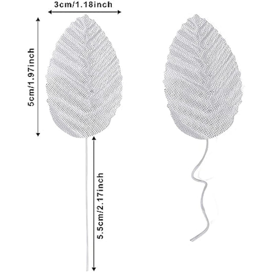 MWOOT 200Pcs Artificial Rose Leaves, Fake Single Leaf for Crafts, Silver Faux Silk Leaves for DIY Cake Bouquet Wreaths Christmas Wedding Party Festival Table Decoration, Wired Silver Leaves