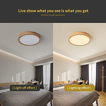 Schindora Wooden LED Ceiling Light,20W Cool White 6000K 1600 LM,Round Wood Ceiling Lights Ø30cm for Lounge Living Room Kitchen Dining Room Hallway Home Office Children's Room