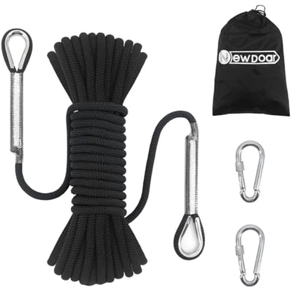 NewDoar 14KN Static Climbing Rope 8mm Accessory Cord Equipment 33FT(10M) 66FT(20M) 98FT(30M) 165FT(50M) Escape Rope with 2 Carabiners for Ice Climbing Fire Rescue Rope Safety Rope