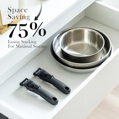 ROYDX Uncoated 18/10 Stainless Steel Cookware Set, Large Frying Pan Set with Steamer and Saute Pan, Stay-Cool Detachable Handles and Glass Lid, LFGB Approved Pots and Pans Set, Serve 4-6 People