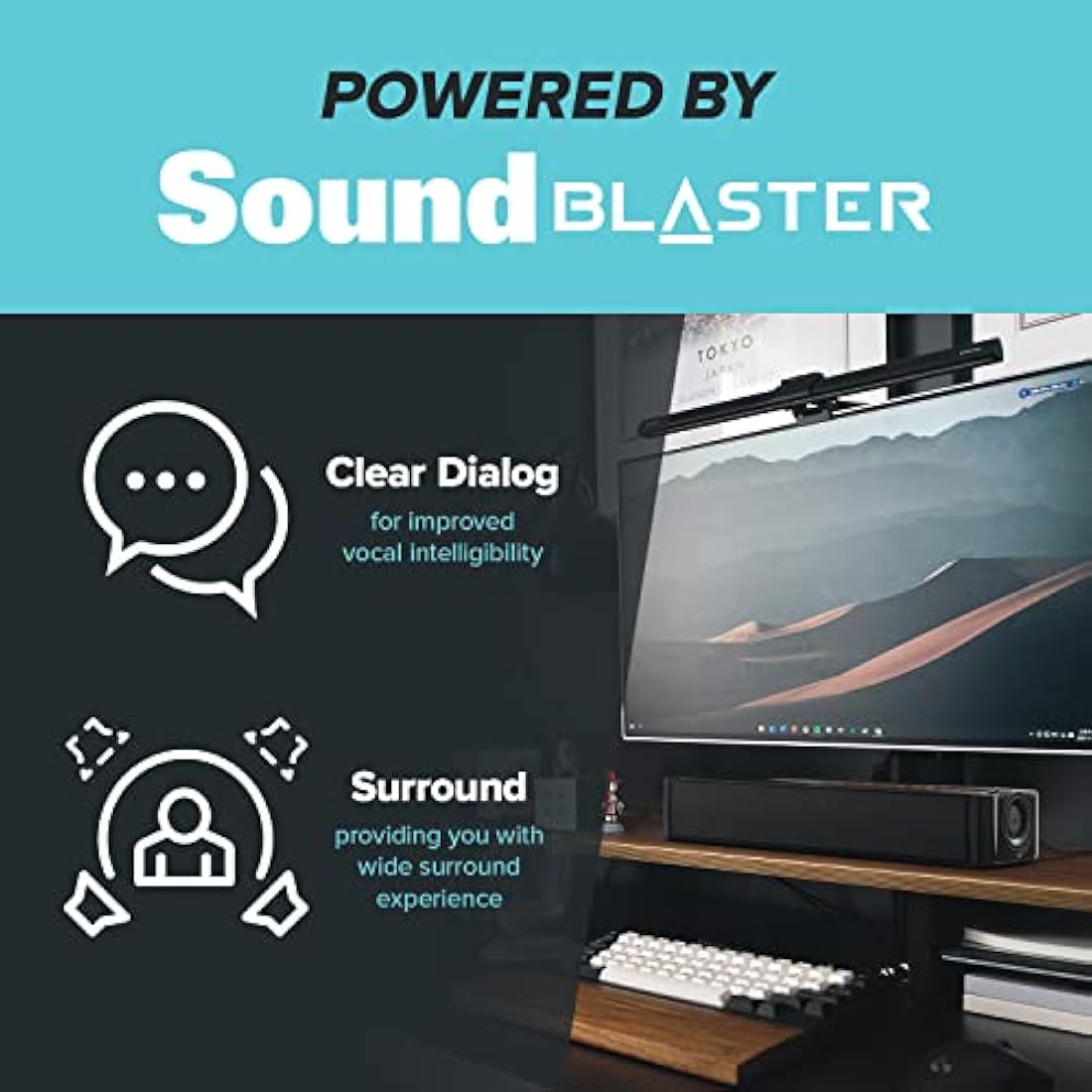 CREATIVE Stage SE Under-monitor Soundbar with USB Digital Audio and Bluetooth 5.3, Clear Dialog and Surround by Sound Blaster