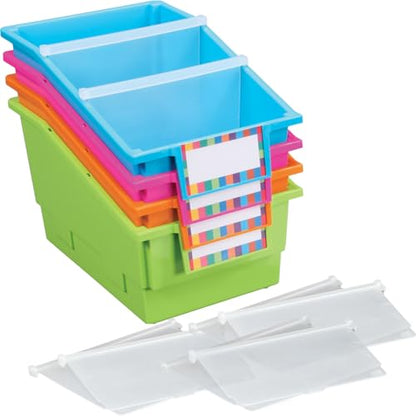 Really Good Stuff 666005 Chapter Book Library Bins with Dividers Neon