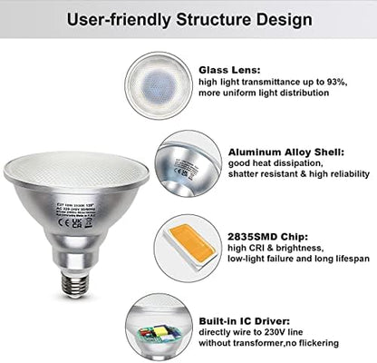 Unikcst 4X 18W PAR38 E27 LED Floodlight Bulbs PAR 38 Reflector Light 2000LM ES Cap 120° Beam Angle Warm White Replace 180W Halogen lamp