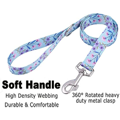 Mihqy Dog Collar and Lead Set with Bohemia Floral Tribal Geometric Patterns - Soft Ethnic Style Collar Adjustable for Small Medium Large Dogs(Pink + Purple Floral Set,XS)