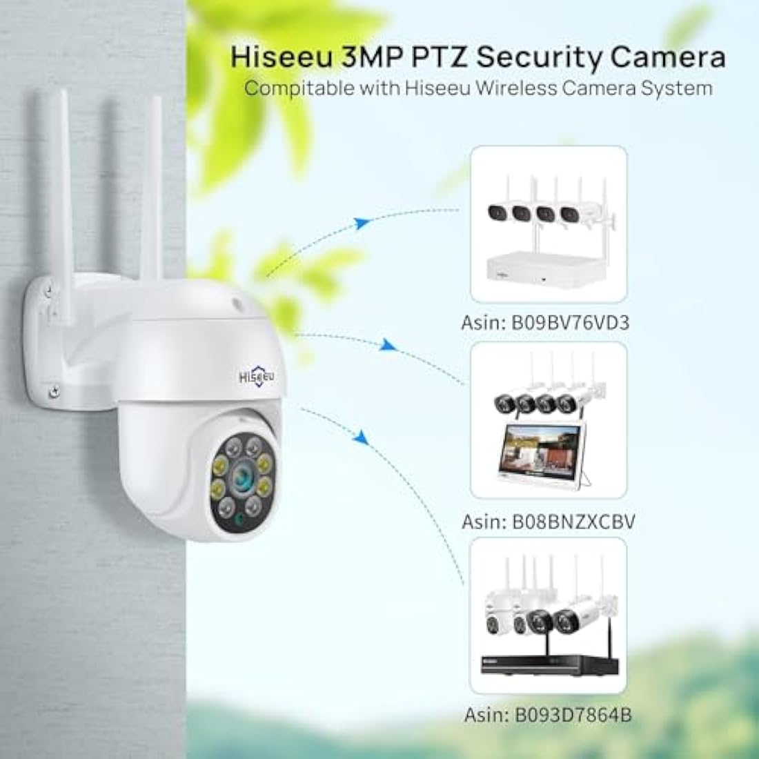 【2K+Auto Tracking】Security Camera Outdoor with Color Night Vision,Hiseeu 3MP PTZ Digital Zoom Wifi Security Camera 360° View CCTV Camera with 2-Way Audio,Auto Cruise,Remote Access,IP66 Waterproof