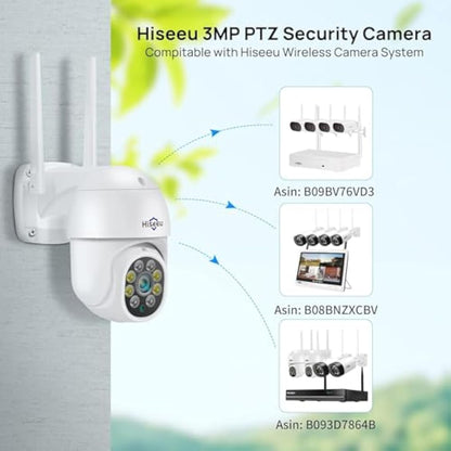 【2K+Auto Tracking】Security Camera Outdoor with Color Night Vision,Hiseeu 3MP PTZ Digital Zoom Wifi Security Camera 360° View CCTV Camera with 2-Way Audio,Auto Cruise,Remote Access,IP66 Waterproof