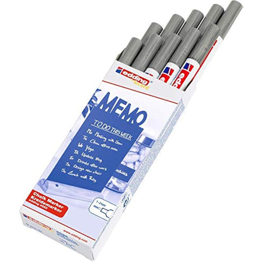 edding 4085 chalk marker - silver - 10 chalk pens - round tip 1-2 mm - fine-tipped wet wipe pen for chalkboards, windows, glass, mirrors - liquid chalk marker pens for opaque coverage