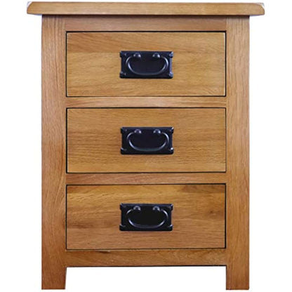 Aurotrice OAK Bedside Table 3 Drawers, NC Paint Cabinet, OAK MDF Board & Hardwood W:42 D:32 H:56 CM