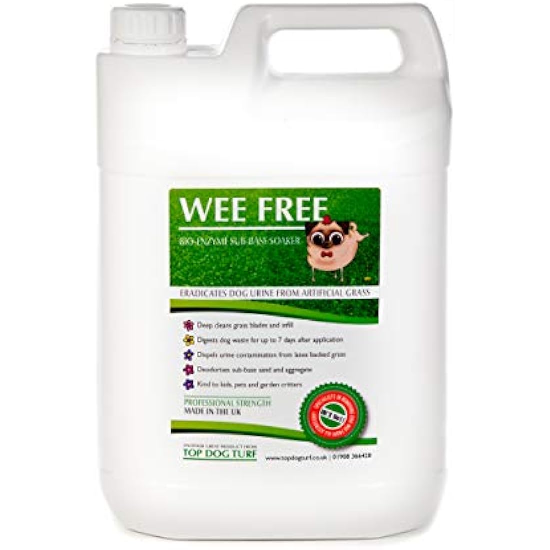 WEE FREE 5 Ltr Artificial Grass Cleaner and Pet Odour Eliminator for Dog Urine - Neutraliser and Deodoriser for Dog Wee on Astro Turf and Fake Lawns. Safe for Dogs and Animals.