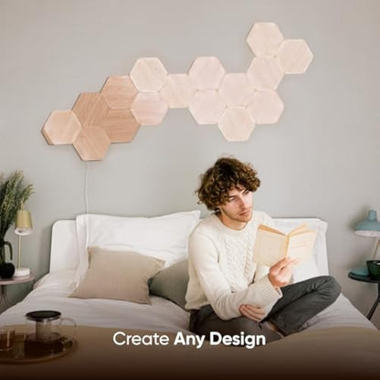 Nanoleaf Elements Hexagon Expansion Pack, 3 Additional Wood Look Light Panels - Dimmable & Modular Smart LED Wi-Fi Wall Mood Lights, Works with Alexa Google Assistant Apple Homekit, for Room Decor
