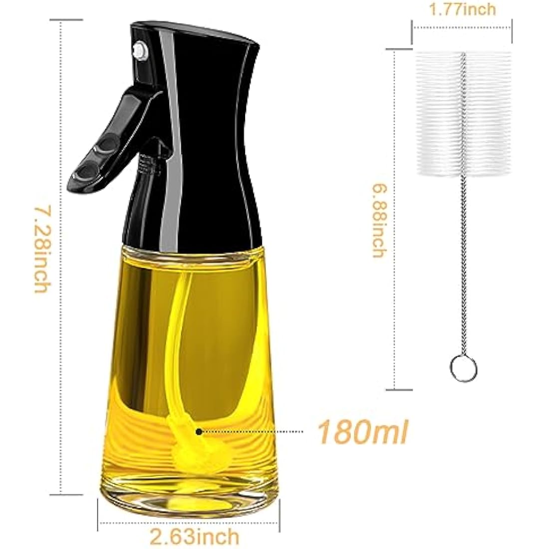 Olive Oil Sprayer for Cooking, 180ML Glass Oil Dispenser Bottle with Brush, Canola Oil Vinegar Spray Mister for Kitchen, Refillable Gadgets Accessories Widely Used for Air Fryer, Baking, Grilling