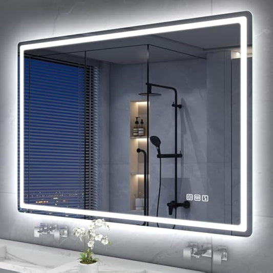 S'bagno Bluetooth-Bathroom-Mirror-with-LED-Lights 1000x700mm, LED-Bathroom-Mirror with Defogging Mat, 3000K-6500K, Dimmable, Memory, HD Tempered Glass, IP44 Waterproof, Horizontal/Vertical
