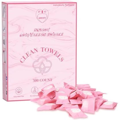 FCAEON Disposable Face Towel 23x19cm 300PACK Individually Wrapped Compressed Cleansing Travel Size Towel Cleansing Wipes Tablets Personal Care Coin Towelettes for Beauty & Personal Care (Pink)