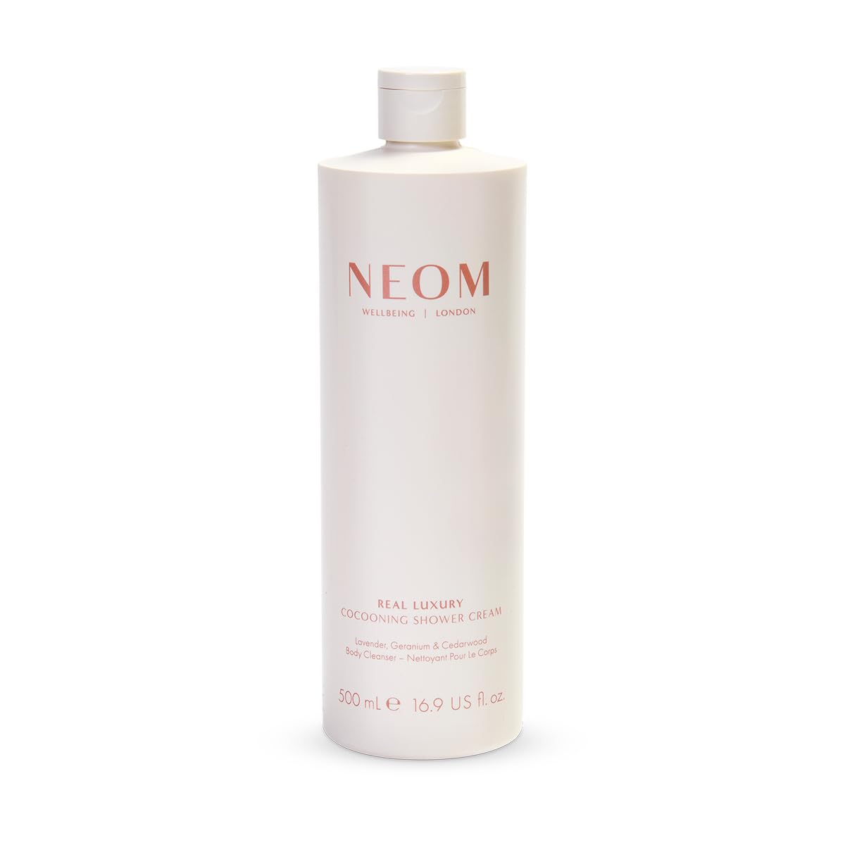 NEOM Real Luxury Cocooning Shower Cream, 500ml | Lavender, Geranium & Cedarwood I 100% Natural Fragrance I Creamy and Calming