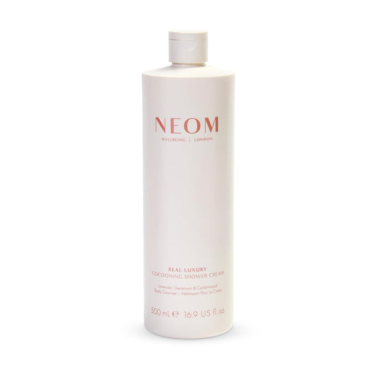 NEOM Real Luxury Cocooning Shower Cream, 500ml | Lavender, Geranium & Cedarwood I 100% Natural Fragrance I Creamy and Calming