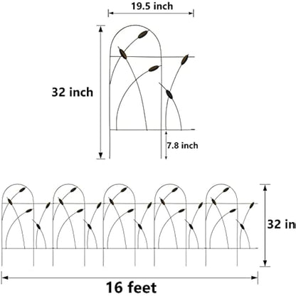 Thealyn Metal Decorative Garden Fence Panels, 82cm.H x 50cm.W (10 Panels, Total Length 4.9m) No Dig Fence Rustproof Wrought Iron Landscape Fencing for Flower Bed, Trees, Animal Barrier, Black