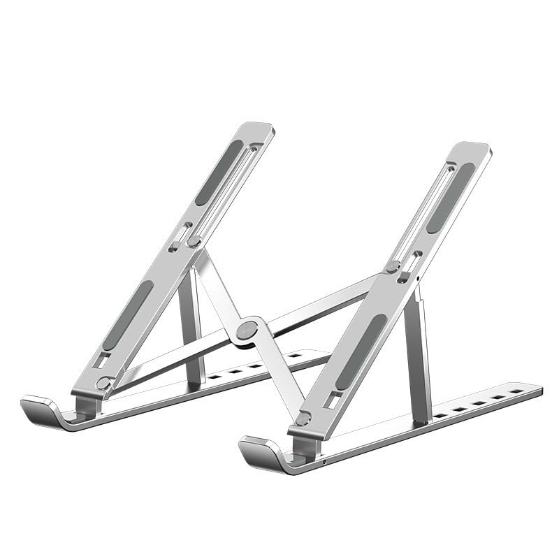 Fit4Less Foldable Laptop Stand, adjustable Height,Ergonomic Computer Stand, Aluminium Silver color for Various Laptops no more than 16'' （7 knots