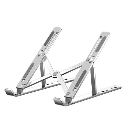 Fit4Less Foldable Laptop Stand, adjustable Height,Ergonomic Computer Stand, Aluminium Silver color for Various Laptops no more than 16'' （7 knots