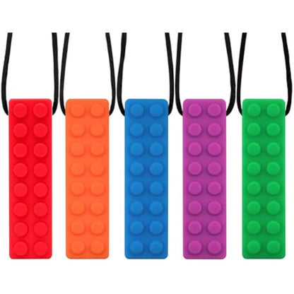Novelfun Sensory Chew Necklace, 5 Pack Silicone Chew Pendant Training and Development Fidget Toy Chewing Necklace for Teething Babies, Autism ADHD SPD, Oral Motor, Anxiety, Autistic Children