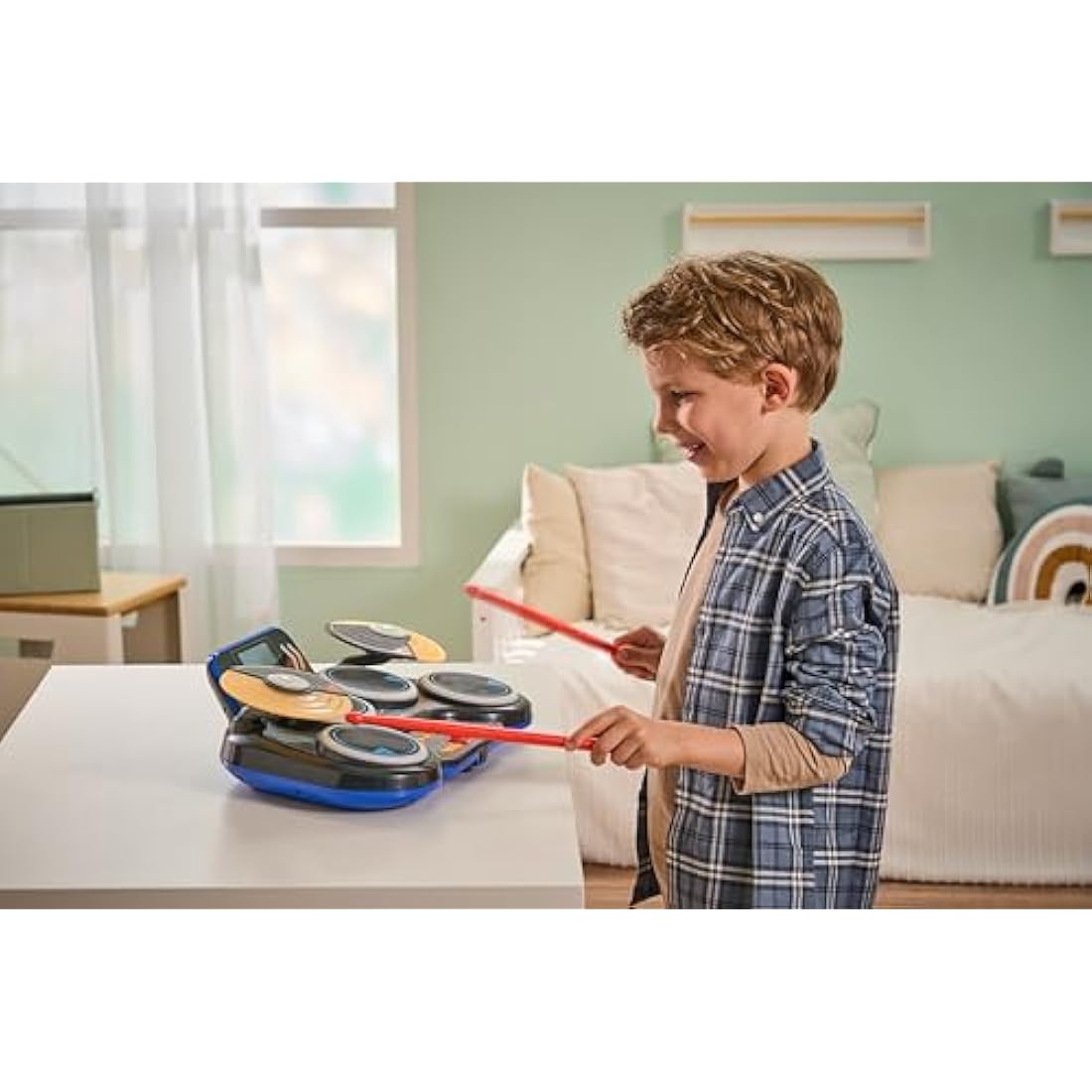 VTech Kidi DJ Drums, Light-up Electronic Drum Kit for Kids, with 4 Drums, 2 Cymbals, Drum Sticks, Bluetooth, Coach Mode and More, Music Toy for Ages 5, 6, 7Plus Years, English Version