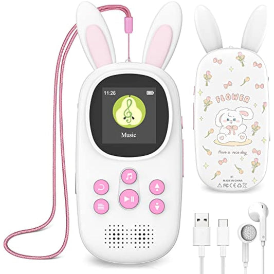 Cute Bunny Kids Music MP3 Player with Bluetooth, MP4 Player with Speaker, FM Radio, Alarm, Pedometer, Stopwatch, Supports up to 128GB