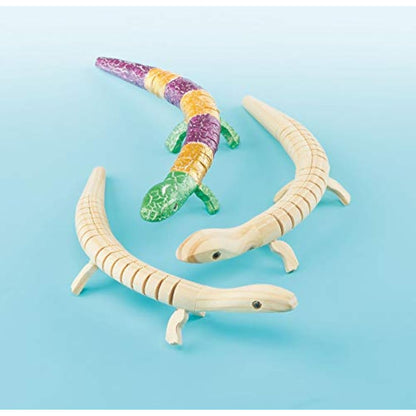 Baker Ross EF609 Flexible Wooden Lizards Craft Project — Ideal for Kids' Arts and Crafts, Gifts, Keepsakes and More (Pack of 3), 22 cm Long