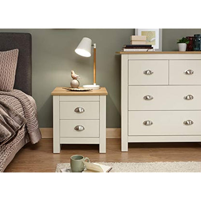 Lancaster Cream with Oak Top Bedroom Furniture - Wardrobes, Chest, Bedside (Bedside Cabinet)