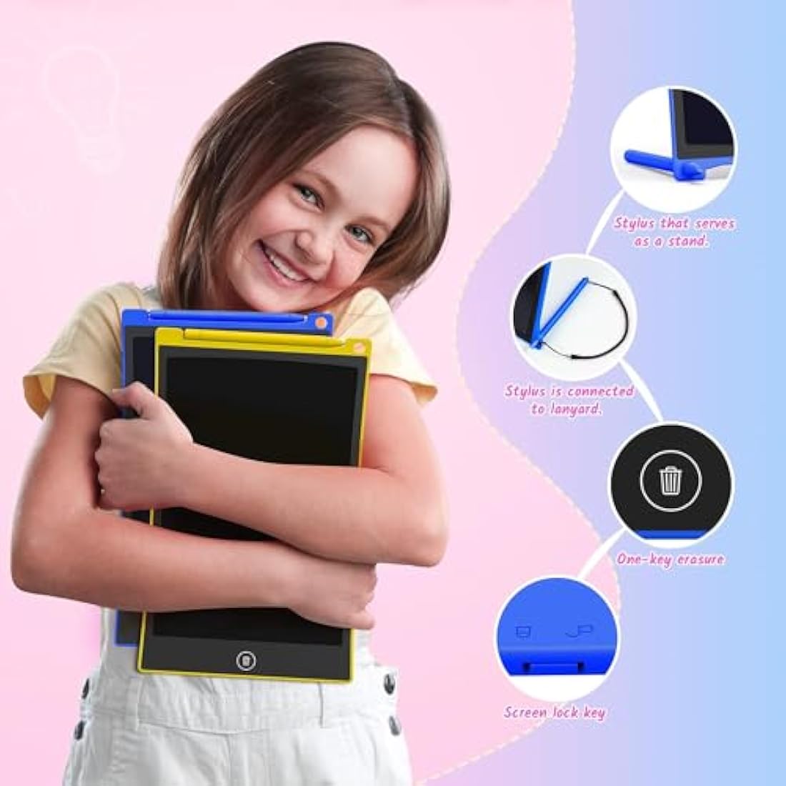 TECJOE 2 Pack LCD Writing Tablet, 10 Inch Colorful Doodle Board for Kids, Electronic Drawing Tablet Drawing Pads,Kids Travel Games Activity for Learning,Gifts for 3–6-Year-Old (Dark Blue and Yellow)