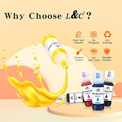 L&C 500ML Sublimation Ink for Epson Ecotank 2400 ET2830 2815 4810 ET2720 ET2760 ET2750 ET2850 EcoTank Printer (KKCMY)