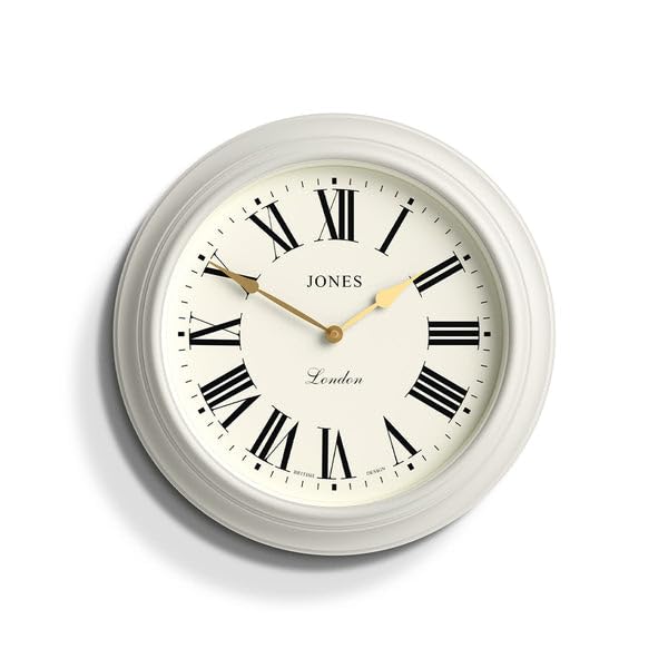 Jones Clocks Supper Club wall clock | Large classic round clock | 40cm | Very pale grey | Roman numerals |Traditional design ideal for kitchen or