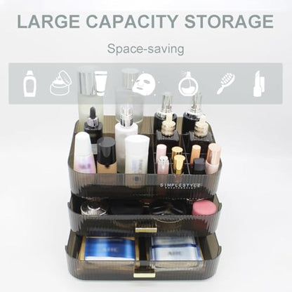 Womanht Makeup Organizer with 2 Drawers, Cosmetics Organizer for Bedroom and Bathroom Vanity Countertops, Large Capacity Cosmetic Storage Box for Skincare Cream Perfume Lipstick Dresser Counter-Black