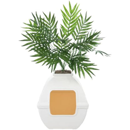 Good Pet Stuff, The Courtyard Hidden Litter Box, Artificial Plants & Enclosed Square Cat Planter Litter Box, Vented & Odor Filter, Easy to Clean, White Birch
