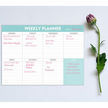 Weekly Planner Pad - Tear Off Planning Pad with Daily Schedule & Calendar, 52 Sheets, 100gsm Paper, Undated Weekly To Do List Notepad, 25.4x17.8cm