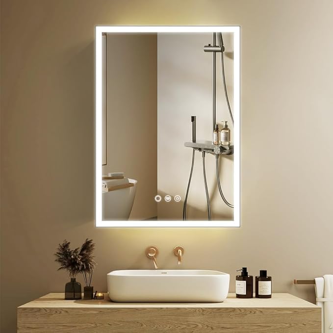 KAASUNES LED Mirror Cabinet with Light,Stepless Glass Shelf,3 Colors&Dimmer,Defogger,Internal light&USB Shaver Socket,Backlit&Frontal