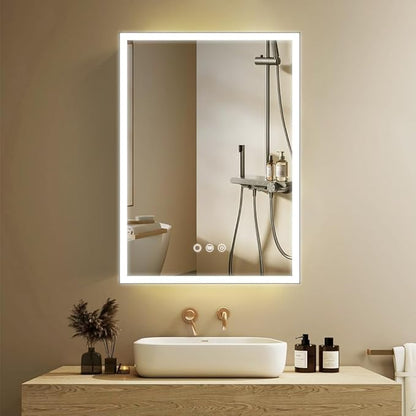 KAASUNES LED Mirror Cabinet with Light,Stepless Glass Shelf,3 Colors&Dimmer,Defogger,Internal light&USB Shaver Socket,Backlit&Frontal