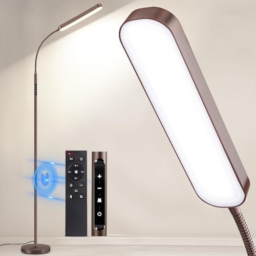 OUTON LED Floor Lamp 15W 1500LM, Adjustable Gooseneck LED Modern Lamp with 4 Color Temperature and Stepless Dimmer, Remote and Touch Control for Reading Living Room Bedroom (Bronze)